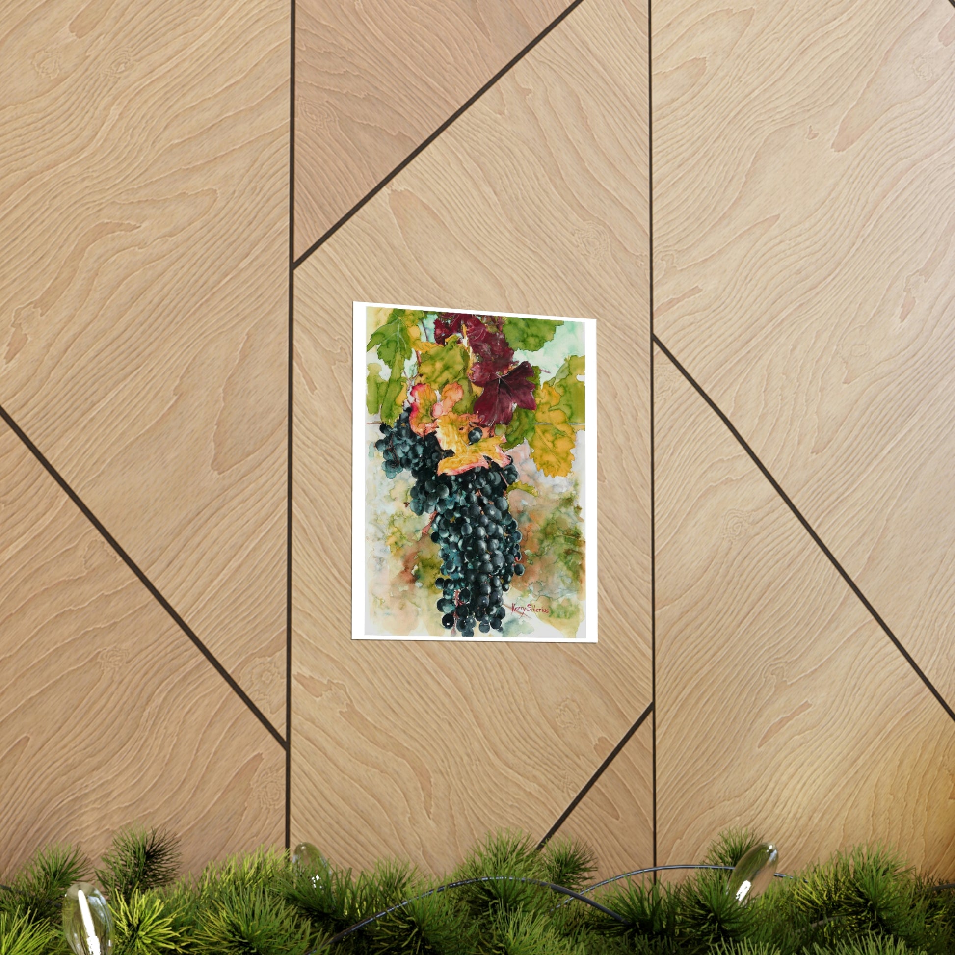 "Pinot Grape Cluster with Red Leaf" Matte Poster Print - Kerry Siderius Art 