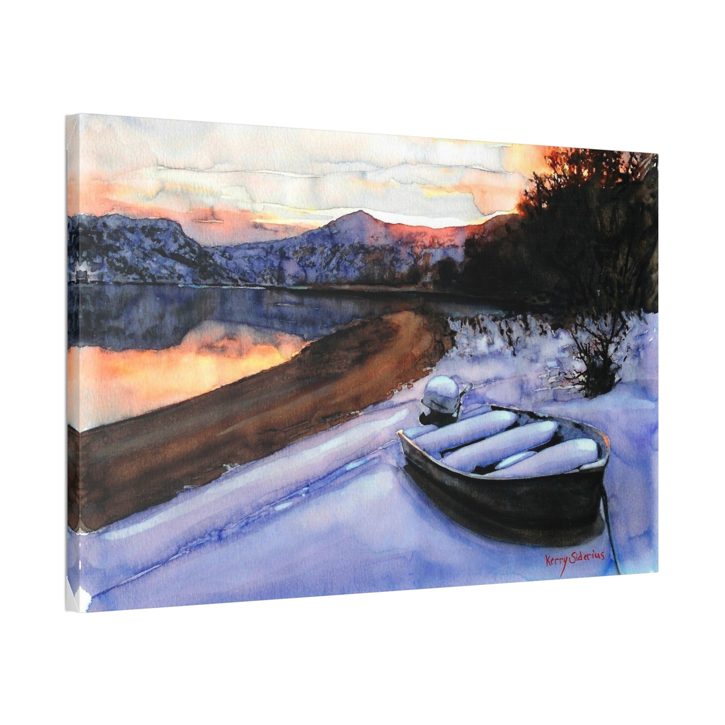 "Snowy Boat Sunset on the Columbia River"