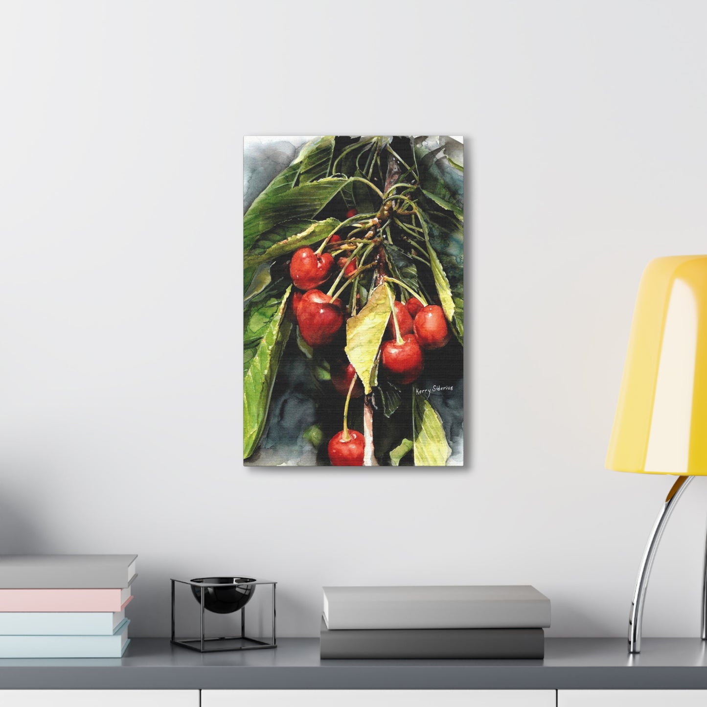 "Cherries With Yellow Leaf" Gallery Wrapped Canvas