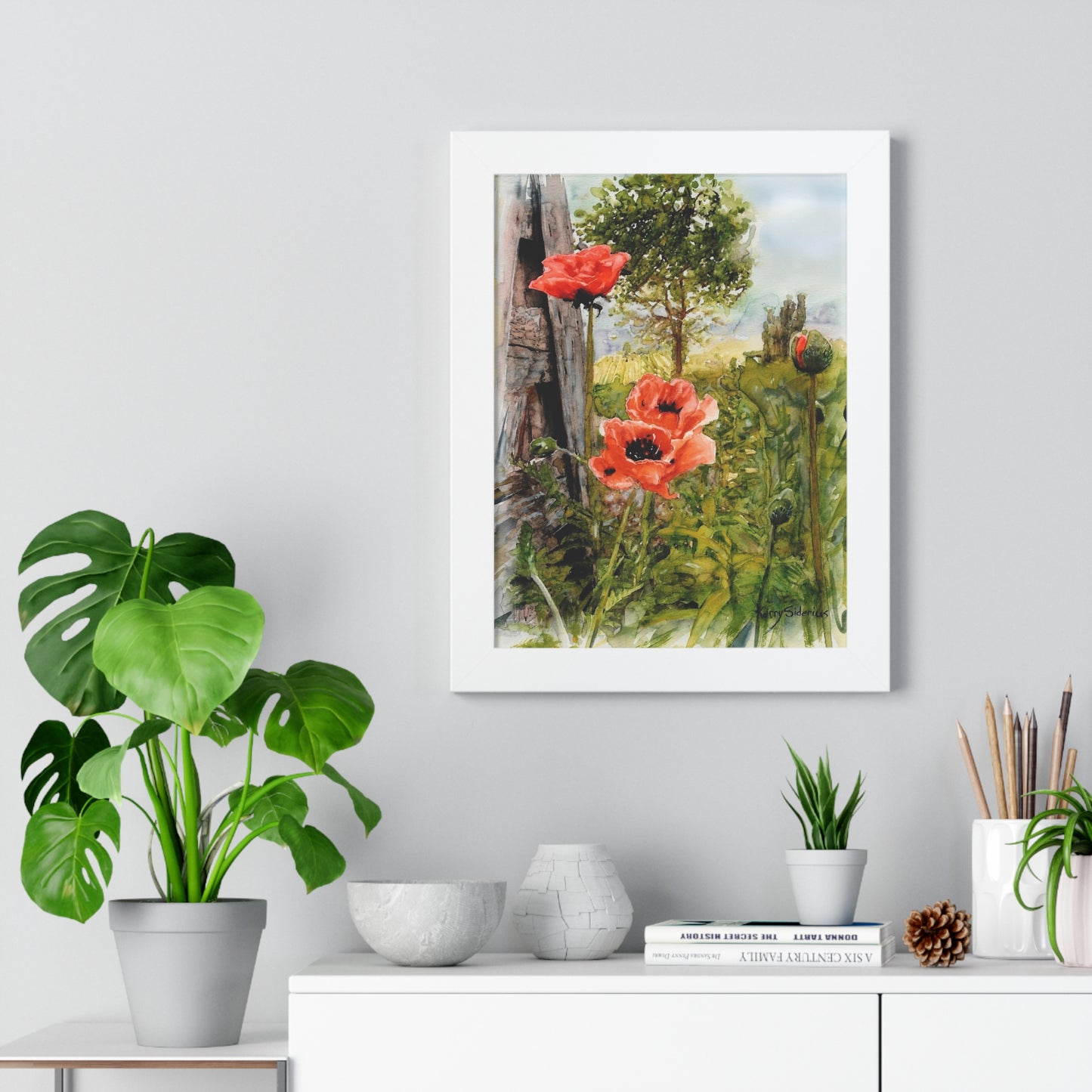 "Poppies By The Vineyard" Framed Poster