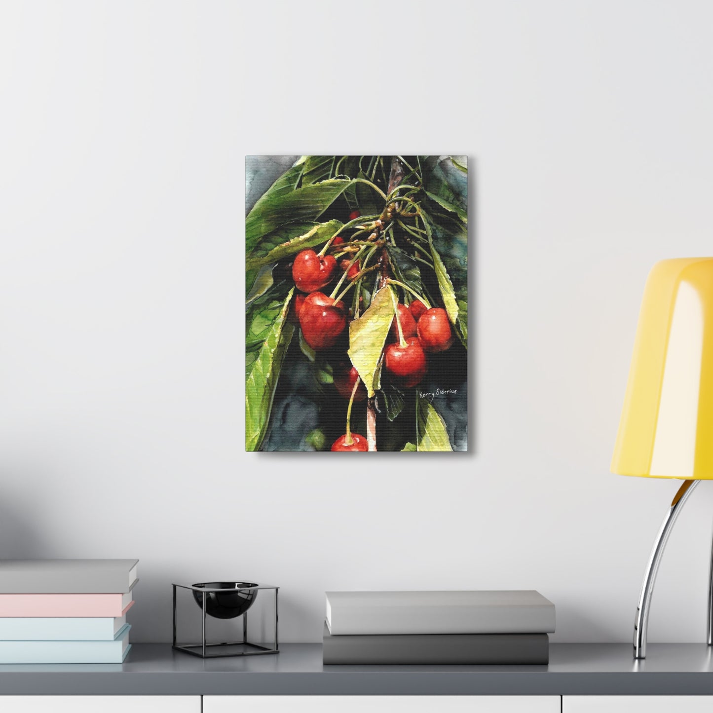 "Cherries With Yellow Leaf" Gallery Wrapped Canvas