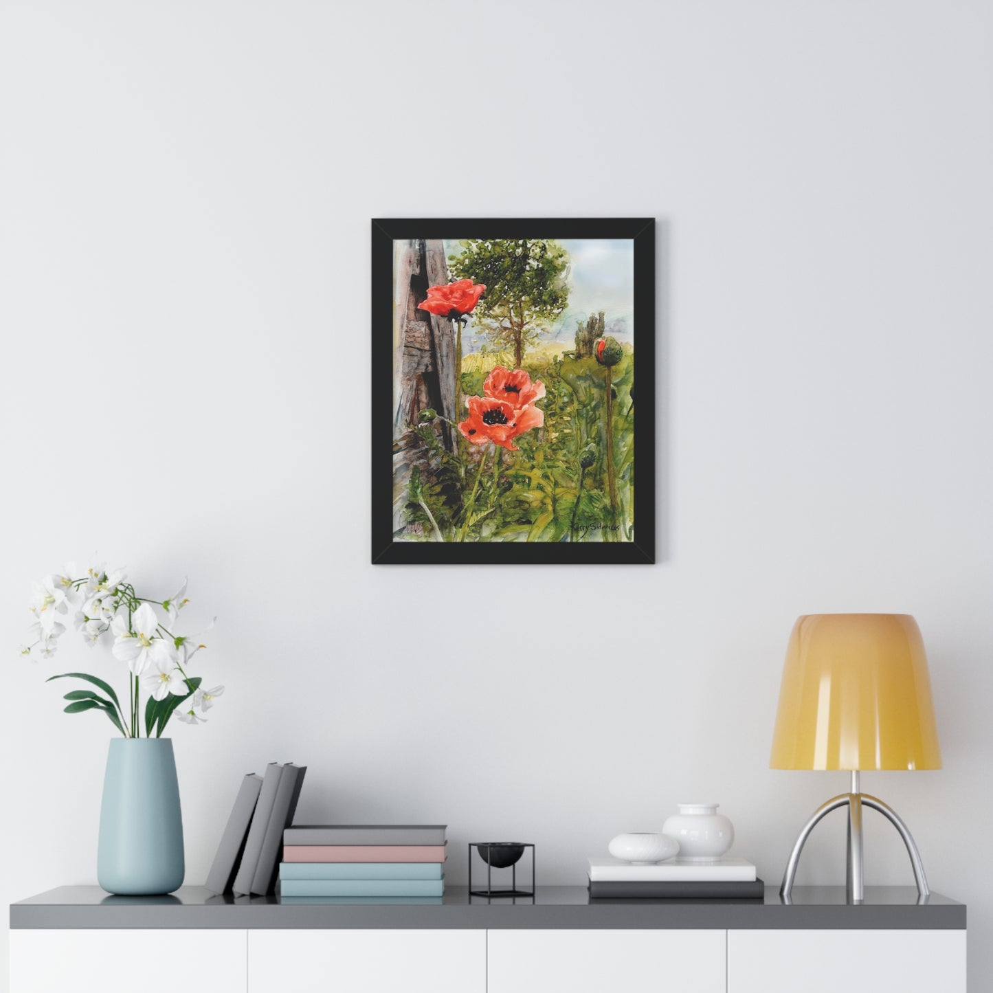 "Poppies By The Vineyard" Framed Poster