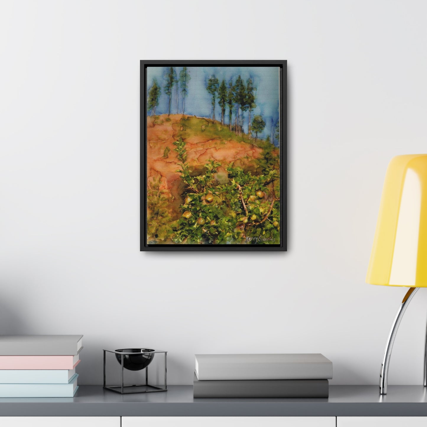 "Golden Delicious Apple Tree & Pines" Canvas Wrap, Vertical Wood Frame