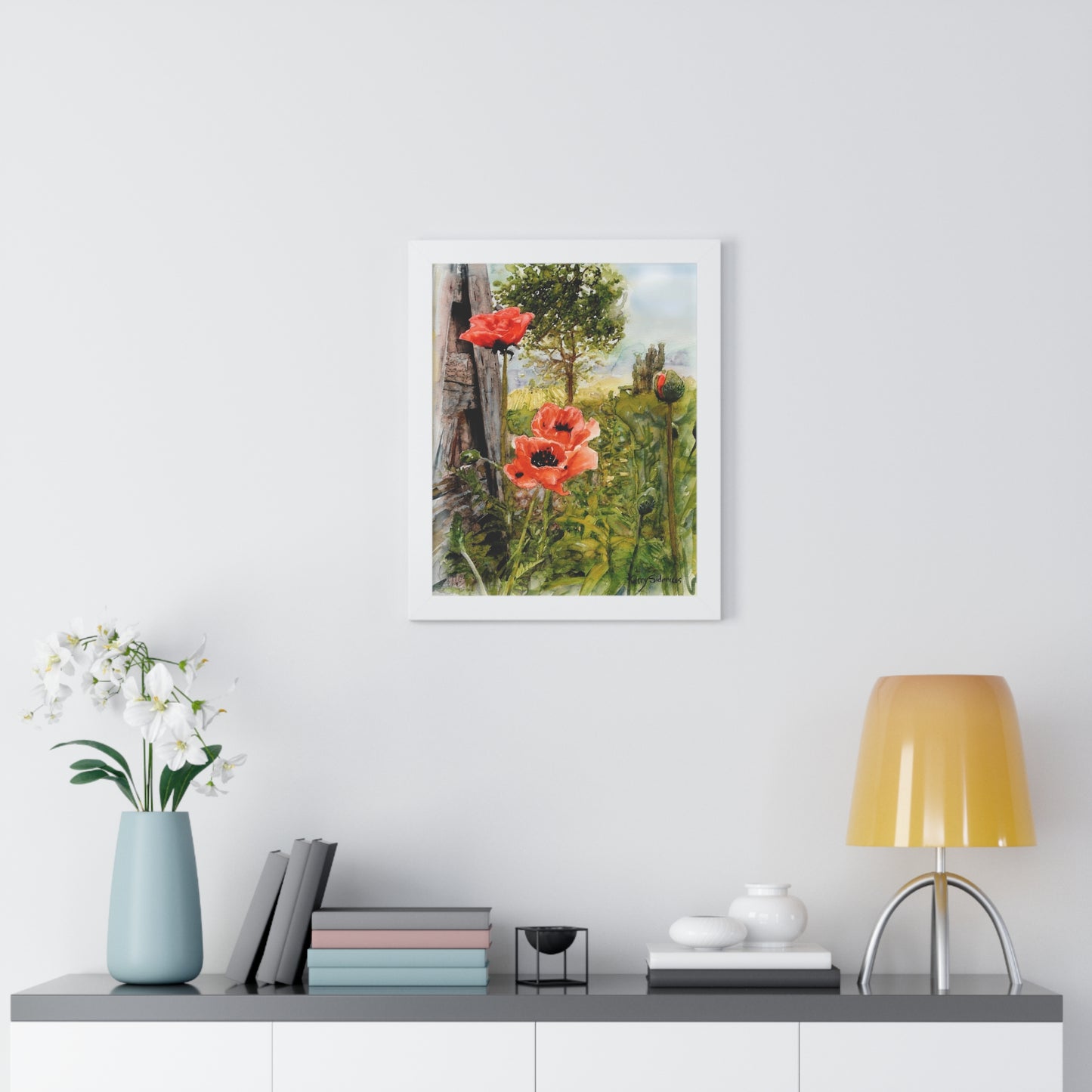 "Poppies By The Vineyard" Framed Poster