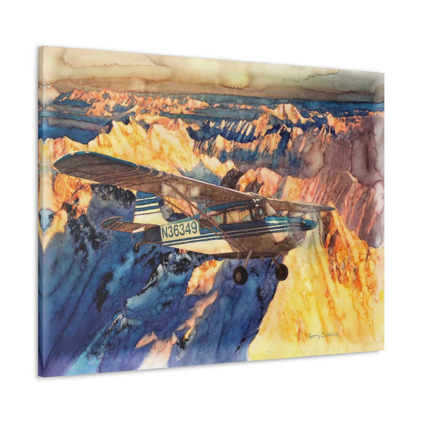 "Citabria in Flight Over the North Cascades" Gallery Wrapped Canvas - Kerry Siderius Art 