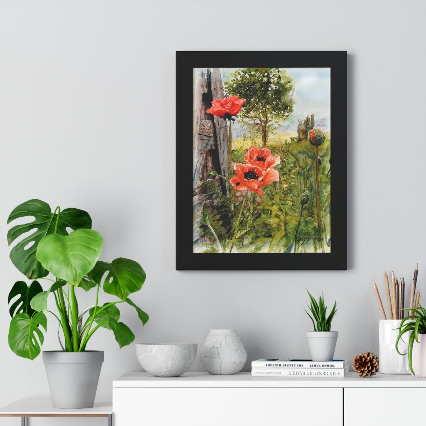 "Poppies By The Vineyard" Framed Poster