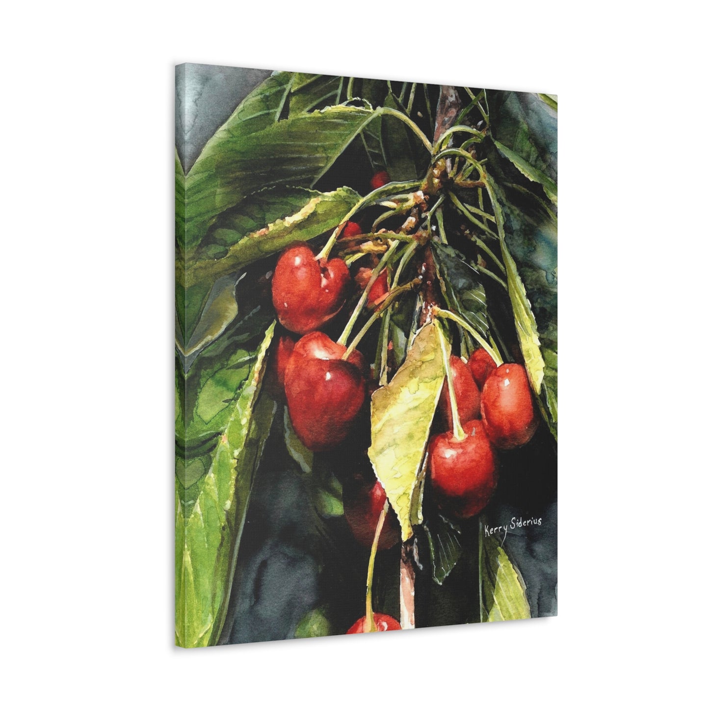 "Cherries With Yellow Leaf" Gallery Wrapped Canvas