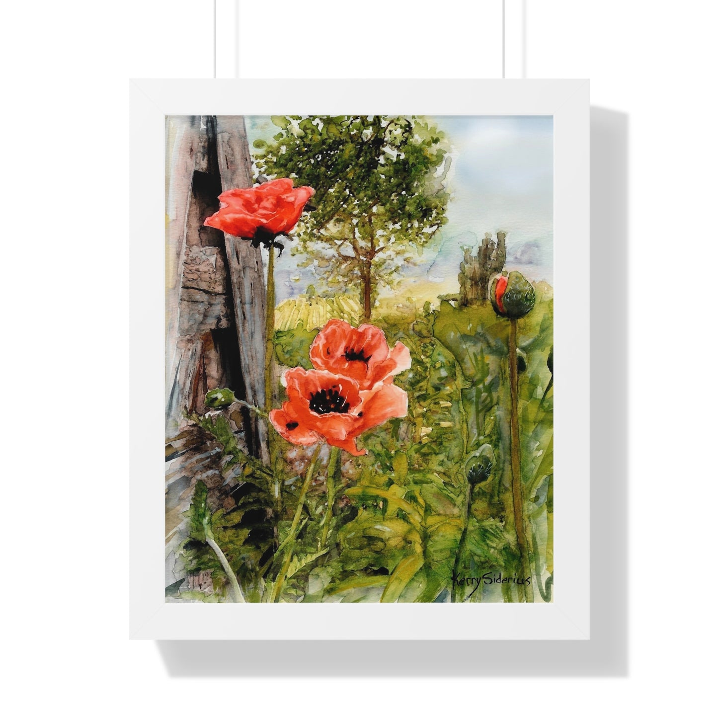 "Poppies By The Vineyard" Framed Poster