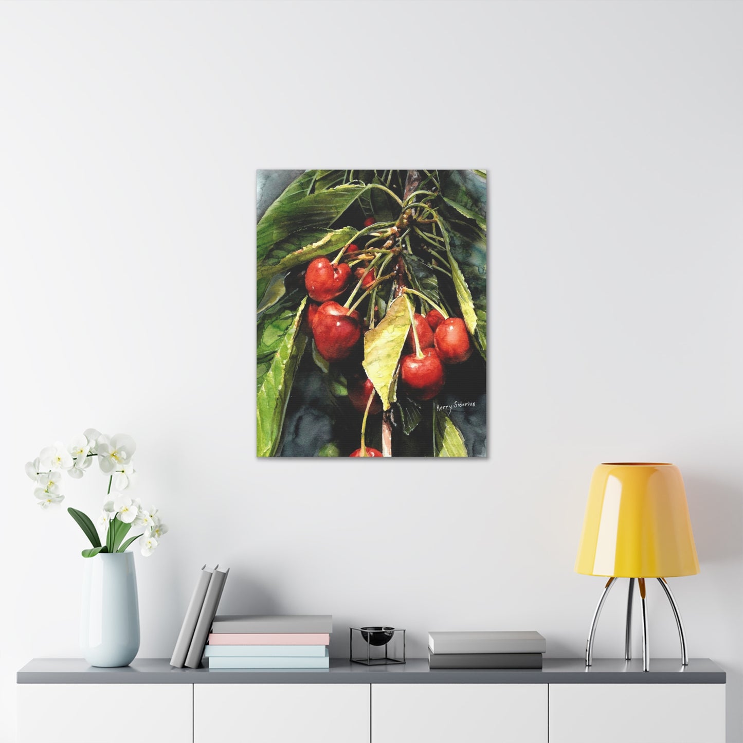 "Cherries With Yellow Leaf" Gallery Wrapped Canvas