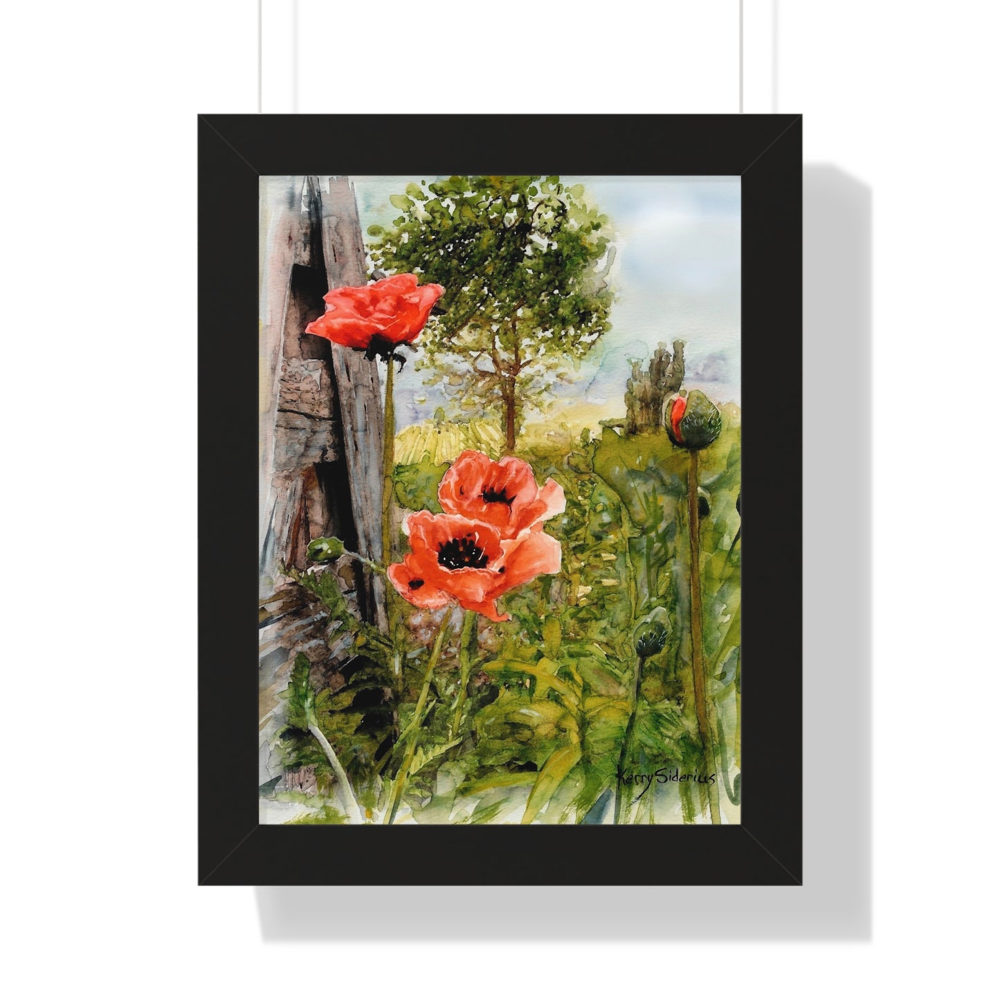 "Poppies By The Vineyard" Framed Poster