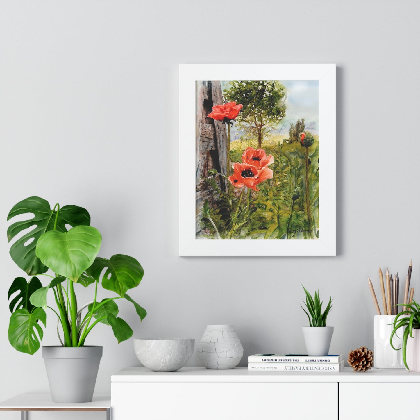 "Poppies By The Vineyard" Framed Poster