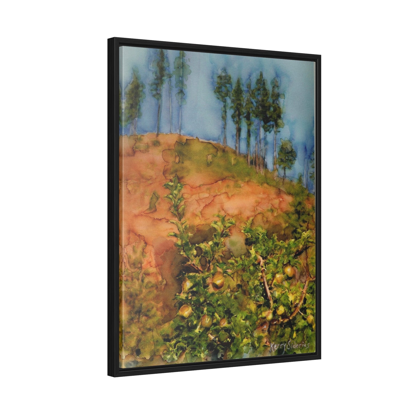 "Golden Delicious Apple Tree & Pines" Canvas Wrap, Vertical Wood Frame