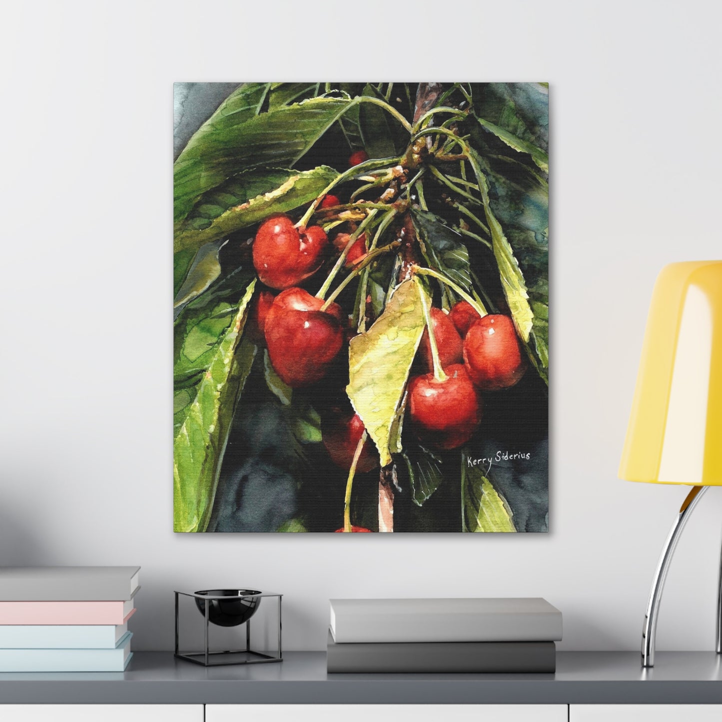 "Cherries With Yellow Leaf" Gallery Wrapped Canvas