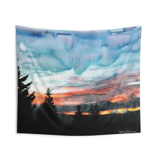 "Sunset Over The Cascades" Tapestry