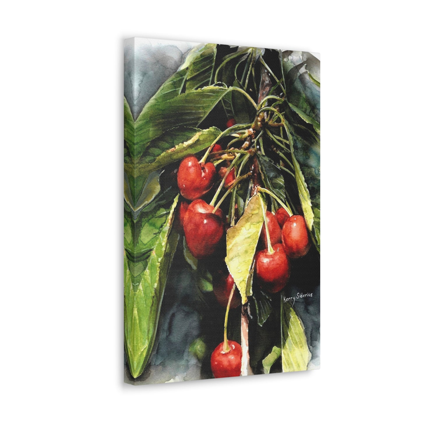 "Cherries With Yellow Leaf" Gallery Wrapped Canvas