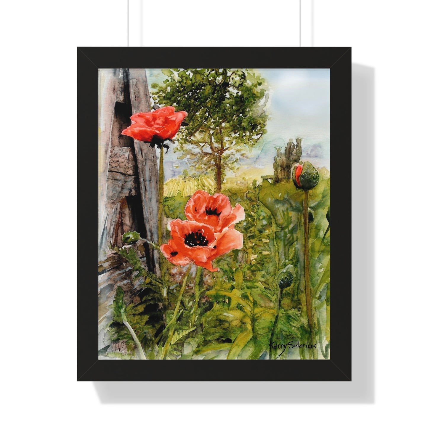 "Poppies By The Vineyard" Framed Poster