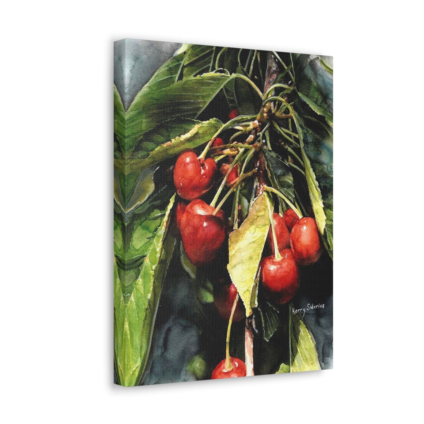 "Cherries With Yellow Leaf" Gallery Wrapped Canvas