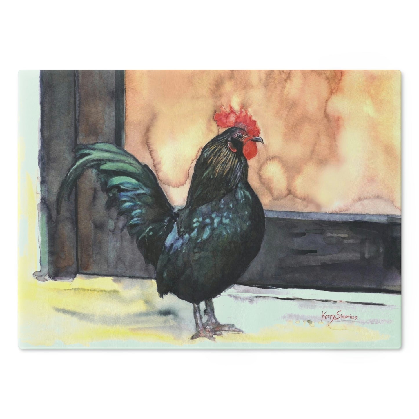 "There's a Rooster at My Door" Large Cutting Board - Kerry Siderius Art 