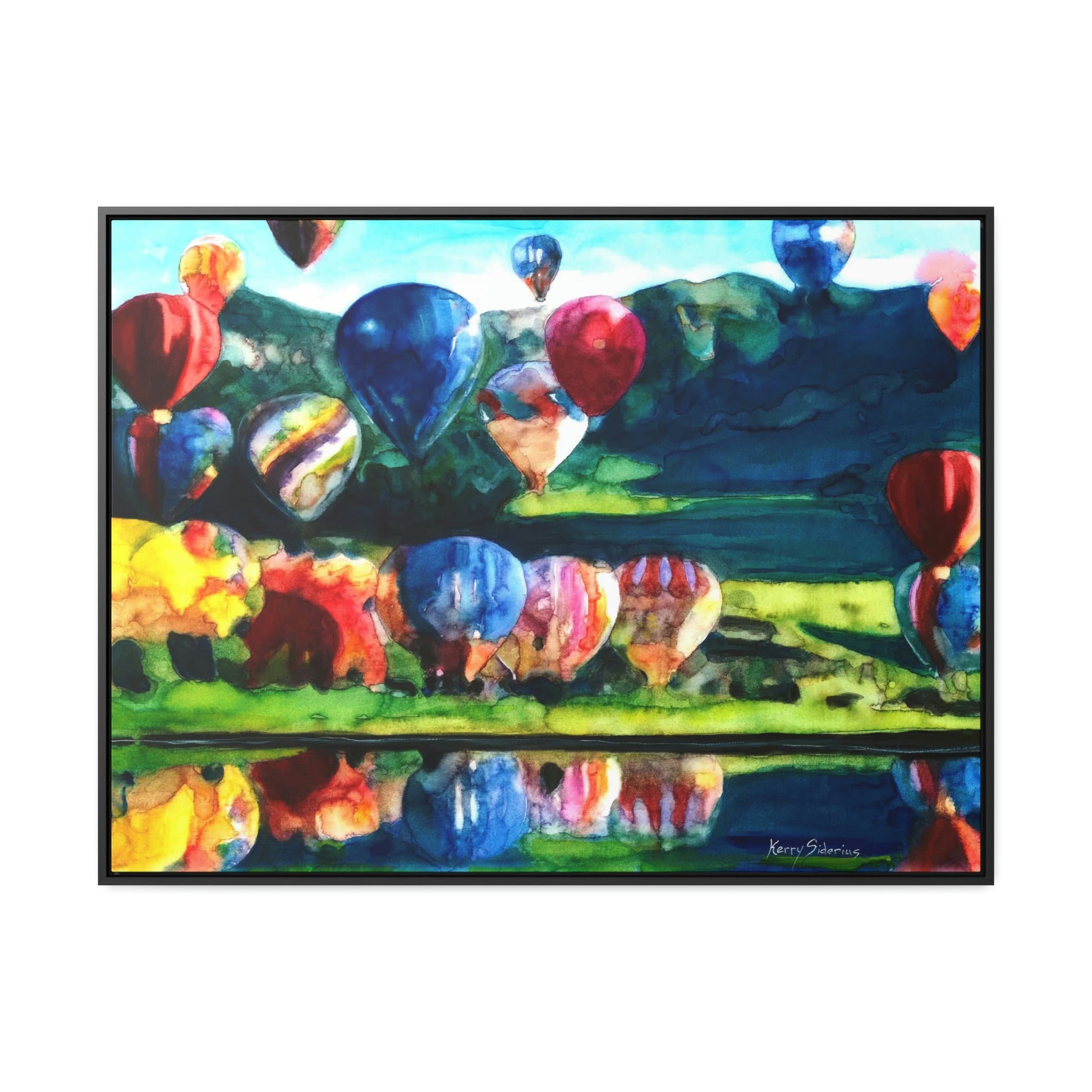 "Hot Air Balloon Reflection in Quincy" Framed Canvas - Kerry Siderius Art 
