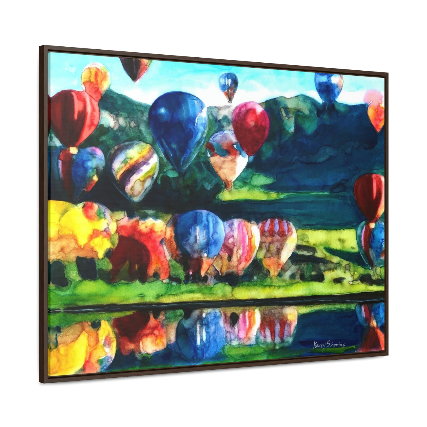 "Hot Air Balloon Reflection in Quincy" Framed Canvas - Kerry Siderius Art 