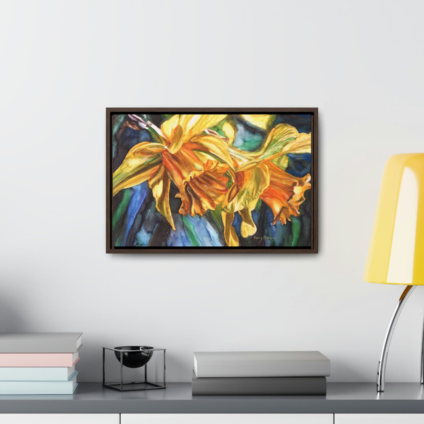 "Daffodils in March" Gallery-Wrapped Walnut Wood Framed Canvas - Kerry Siderius Art 