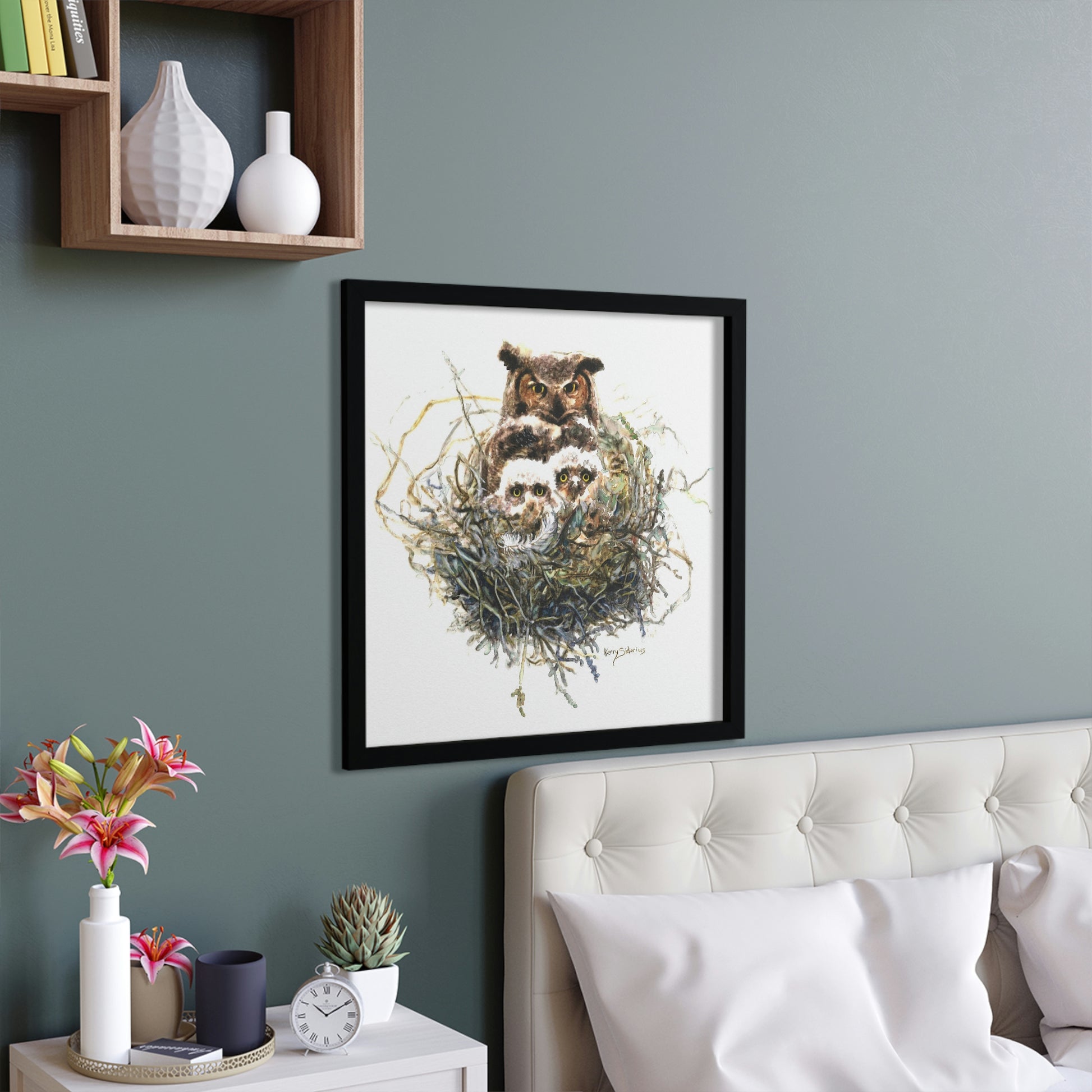 "Baby Owls at Rio Vista" Wood-Framed Poster - Kerry Siderius Art 
