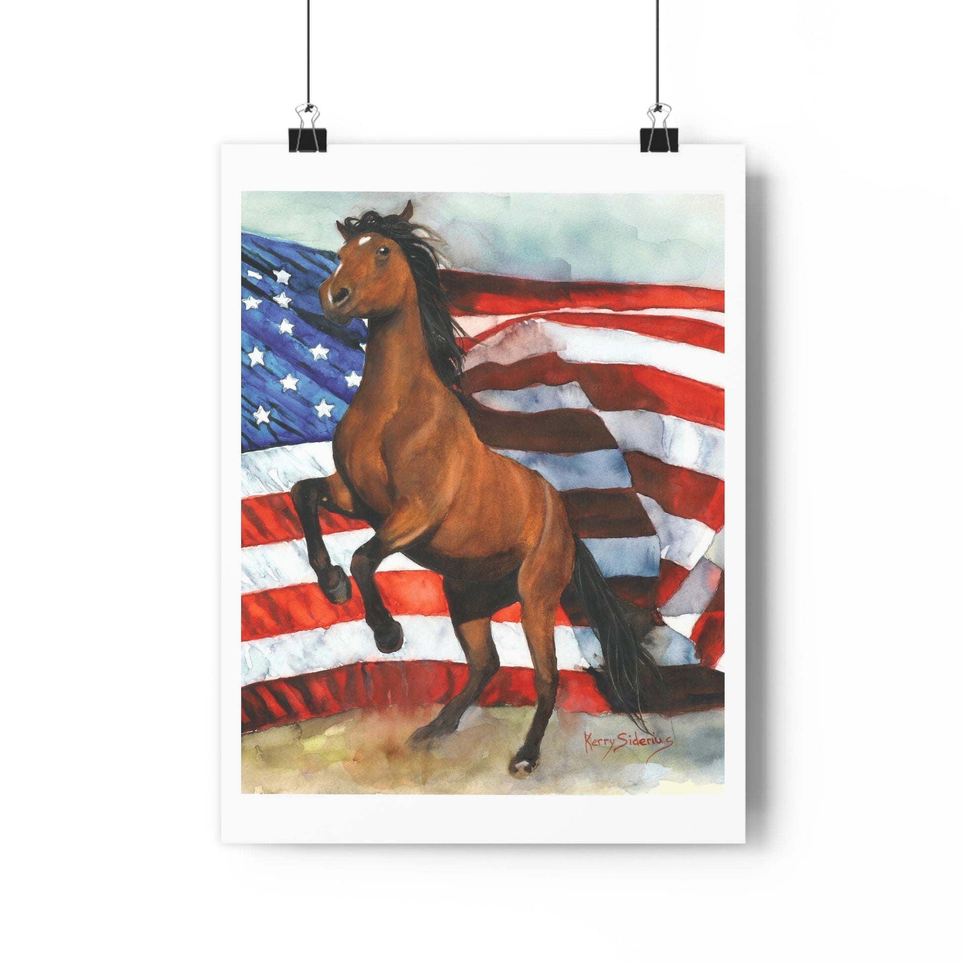 "Sorrel Horse with American Flag" Archival Print - Kerry Siderius Art 