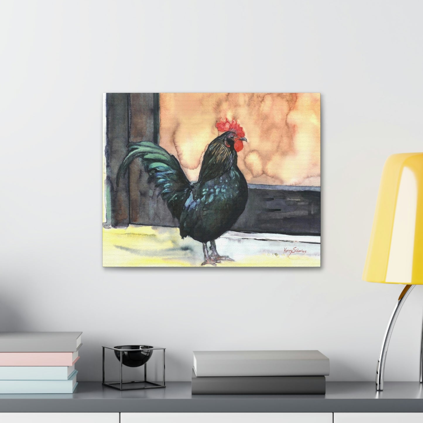 "There's a Rooster at My Door" Stretched Canvas - Kerry Siderius Art 