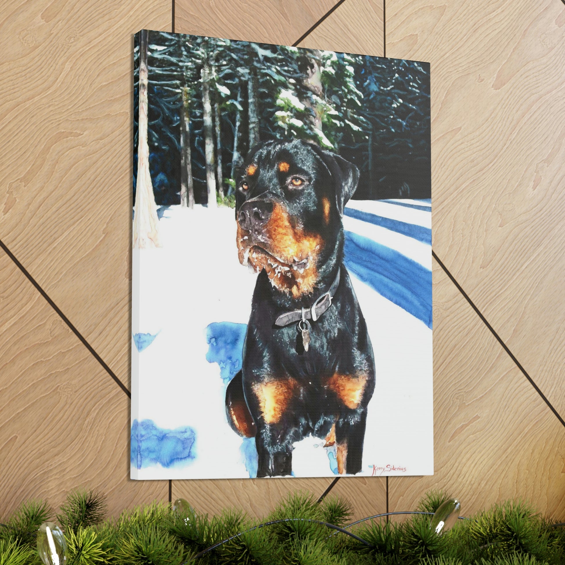 "Rottweiler in the Snow" Gallery Wrapped Canvas - Kerry Siderius Art 