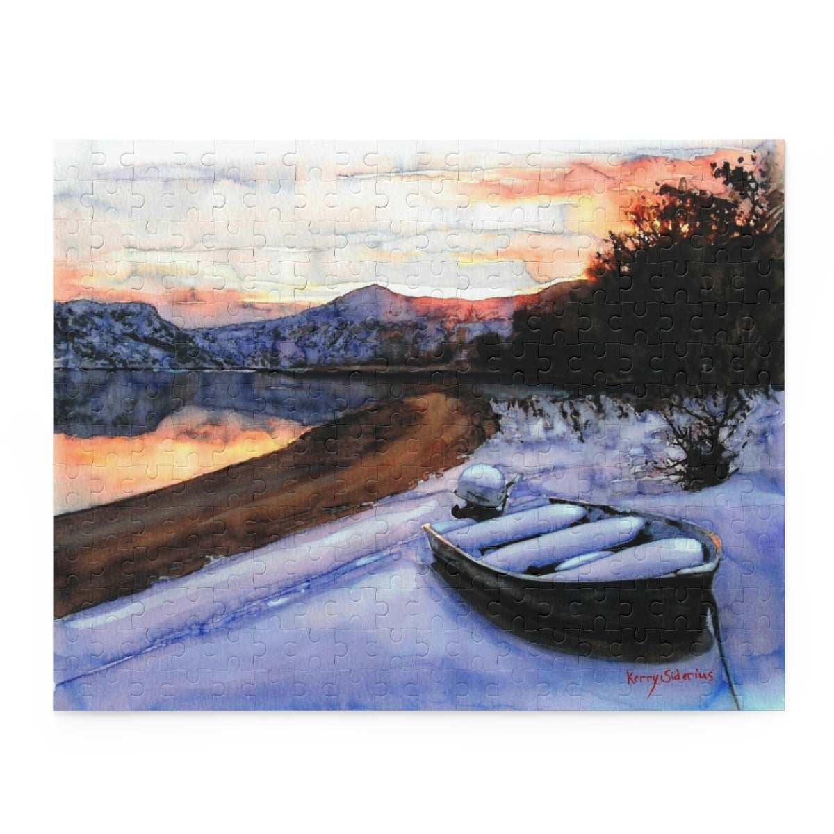"Snowy Boat on the Columbia River" 252 Piece Puzzle - Kerry Siderius Art 