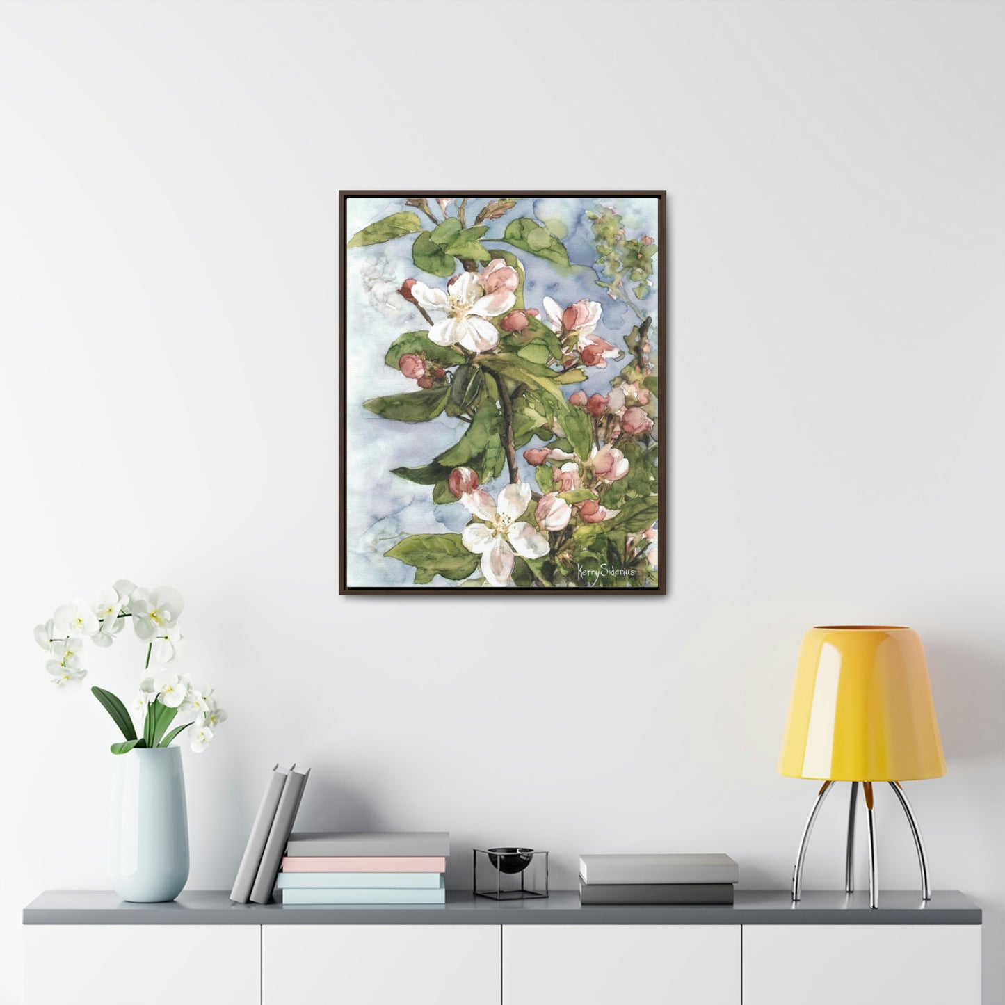 "Wenatchee Apple Blossoms" Gallery Wrapped Wood Framed Canvas (Walnut & Black) - Kerry Siderius Art 