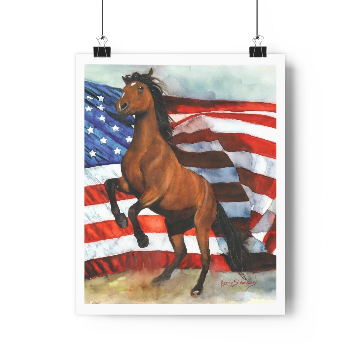 "Sorrel Horse with American Flag" Archival Print - Kerry Siderius Art 